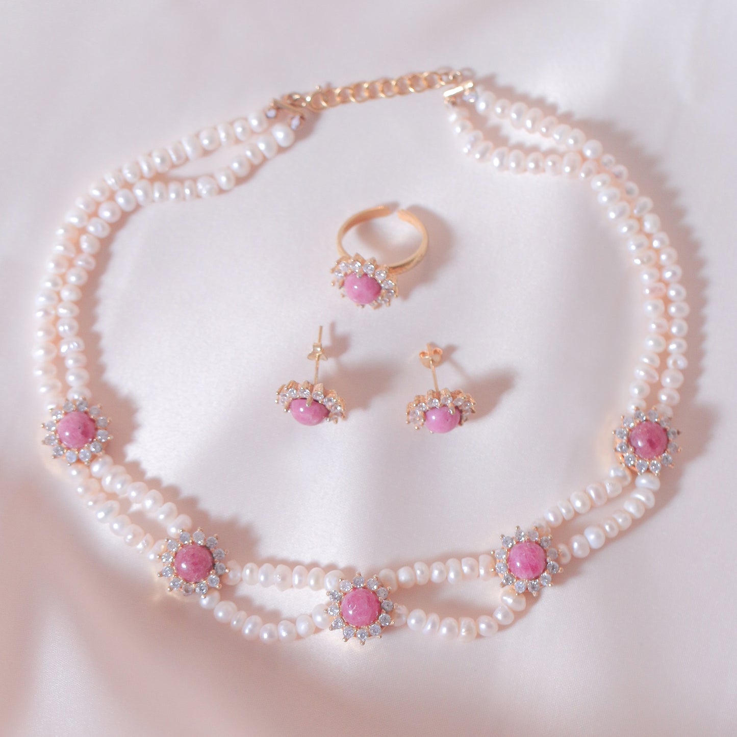 Rhodonite 5 Halos Pearl Full Set