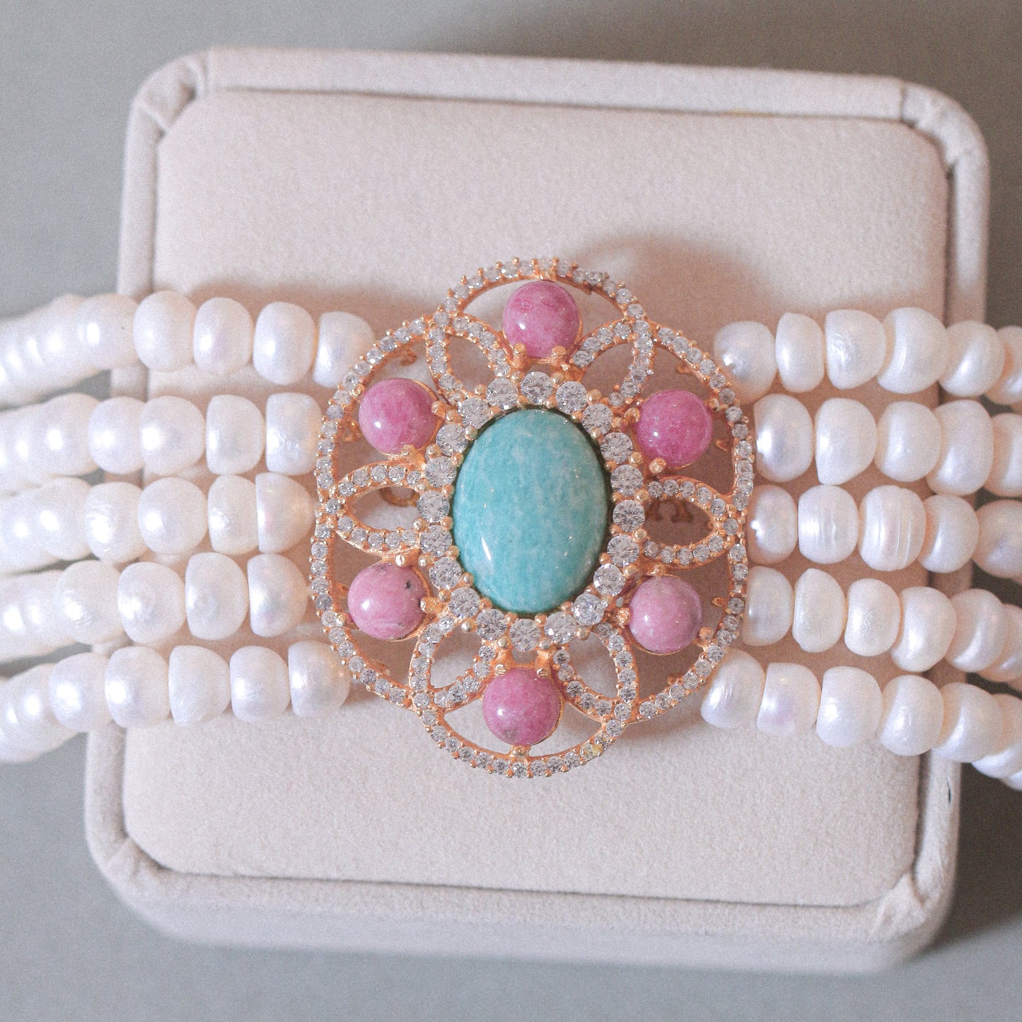 Rhodonite's Orbit Pearl Bracelet