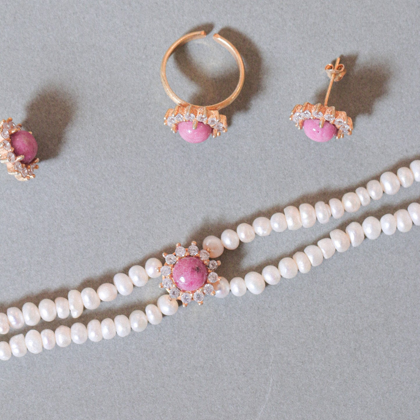 Rhodonite 3 Halos Pearl Full Set