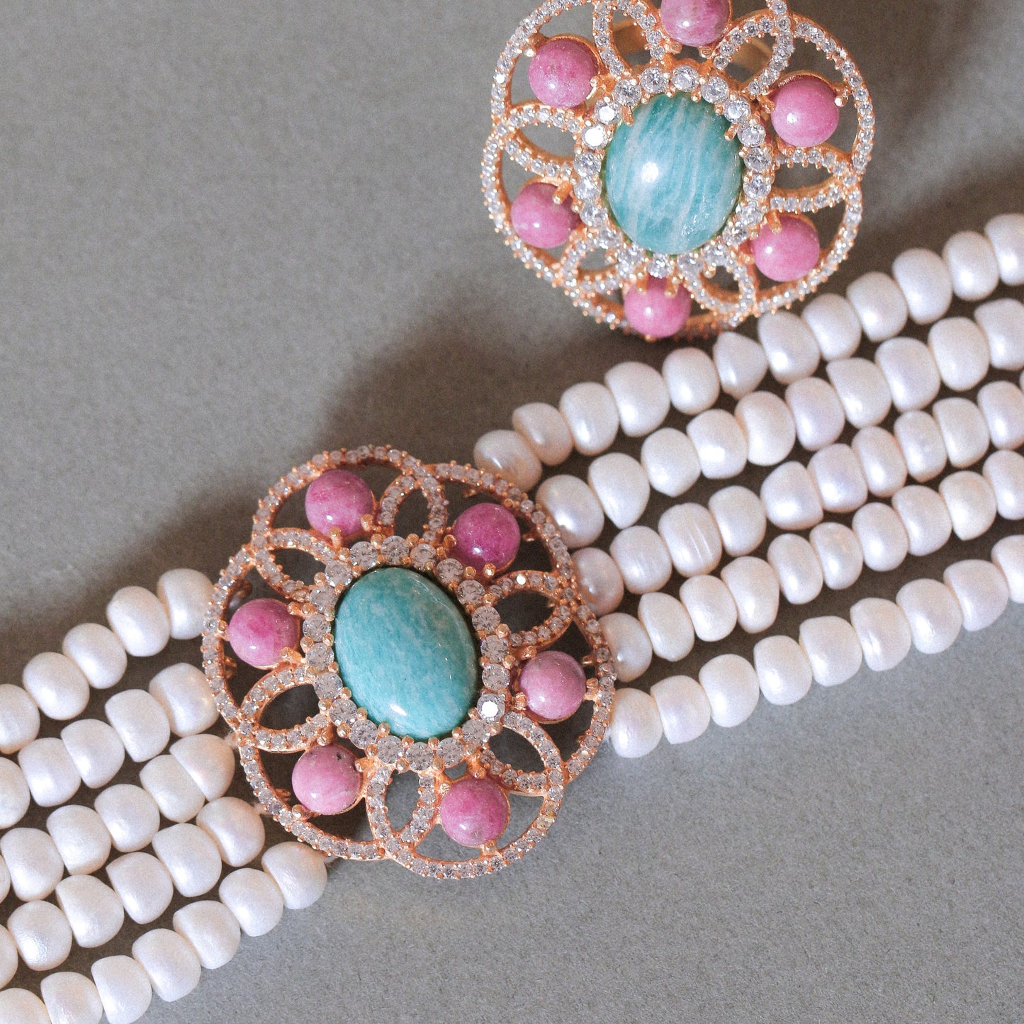 Rhodonite's Orbit Pearl Bracelet