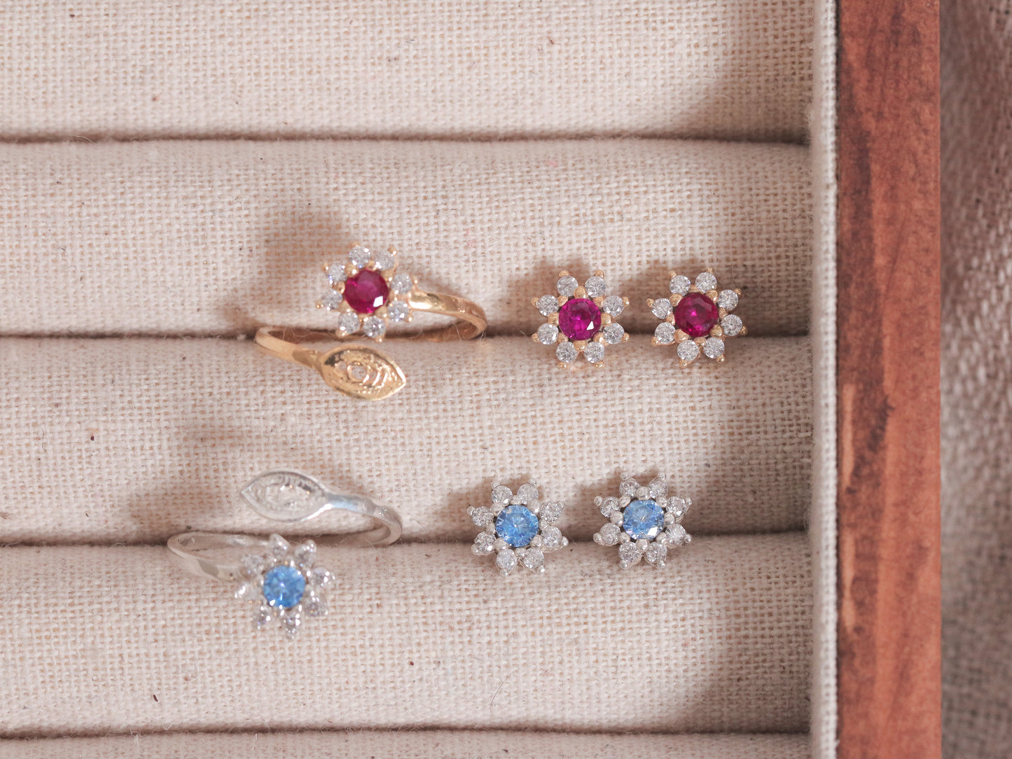 Halo Red Zircon Earrings