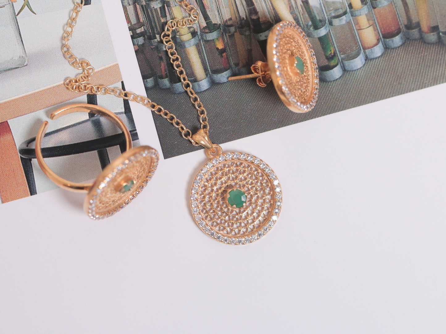 Min Emeralds With Zircon Set