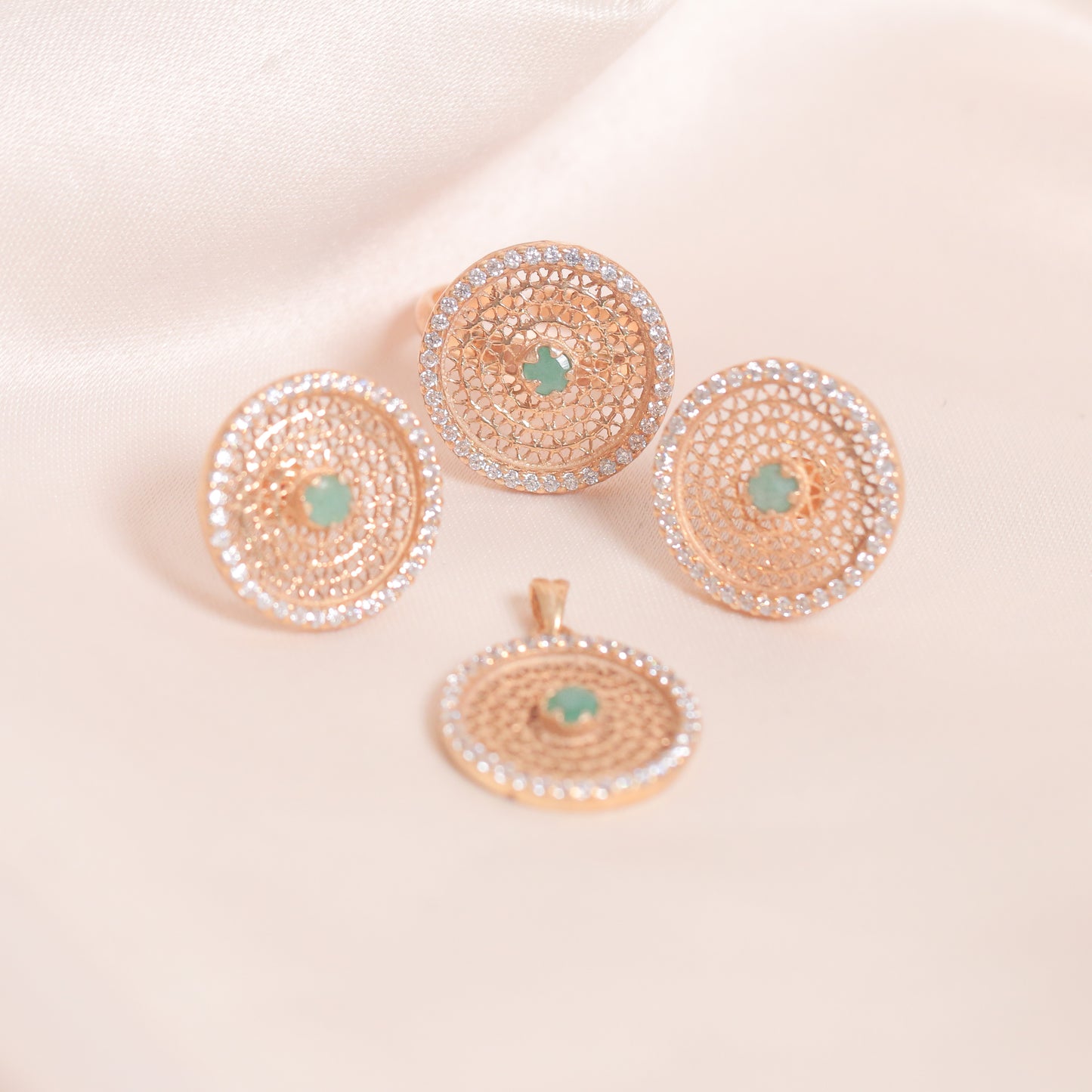 Min Emeralds With Zircon Set