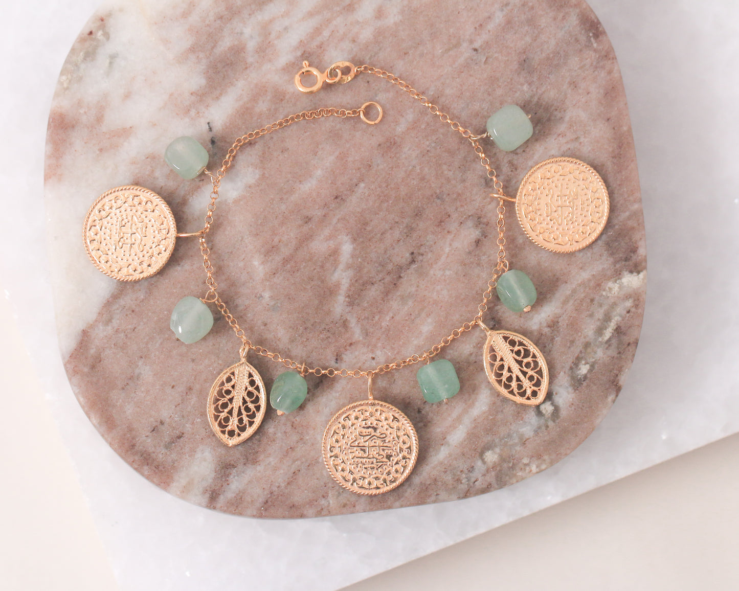Ottoman 3 Lira & Filigree Bracelet (Green Gems)