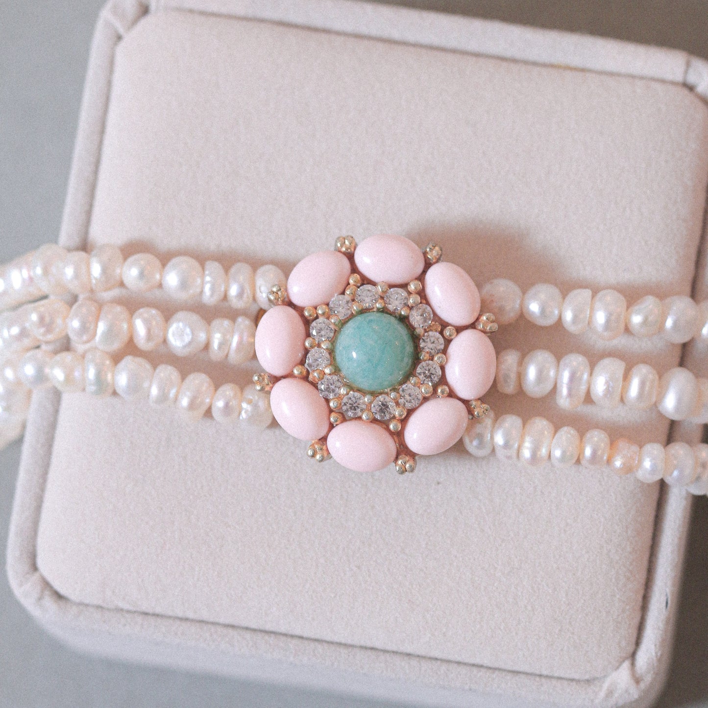 Amazonite & Corals Pearl Bracelet