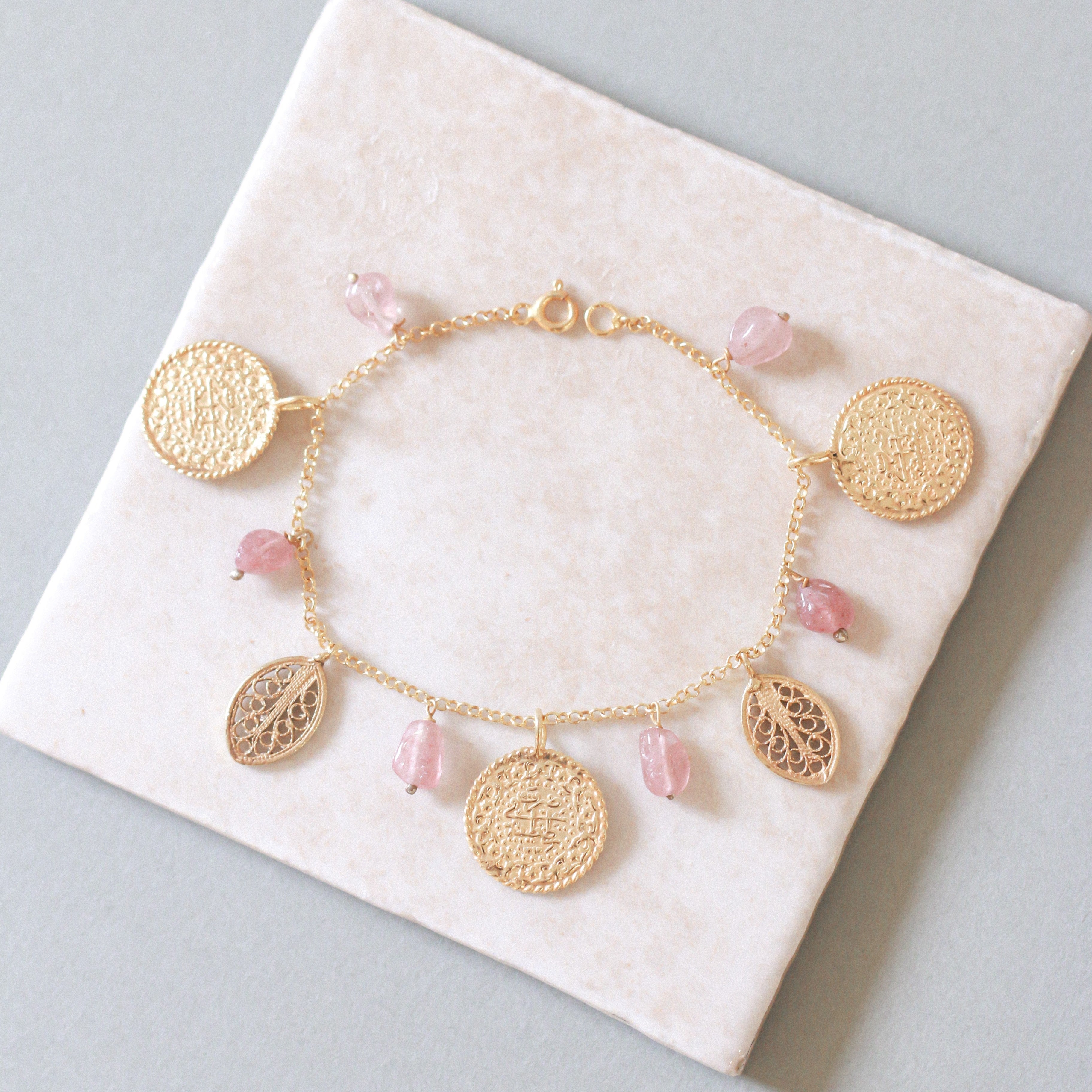 Ottoman 3 Lira & Filigree Bracelet (Pink Quartz)
