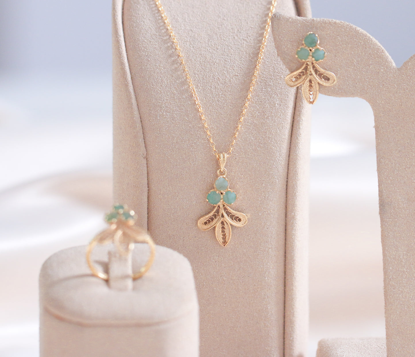 3 Emeralds Filigree Set