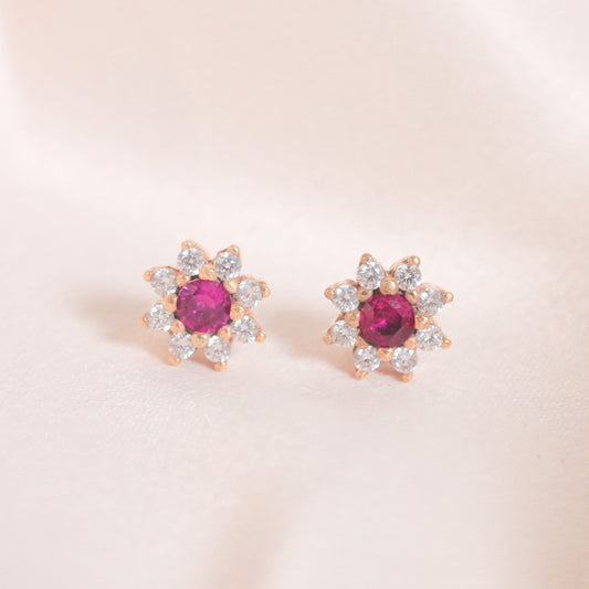 Halo Red Zircon Earrings